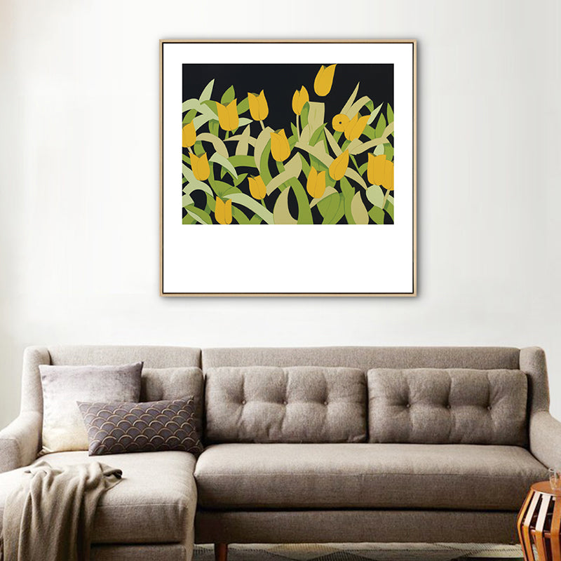 Nordic Drawing Tulip Flowers Art Print Canvas Textured Pastel Wall Decor for Room Clearhalo 'Arts' 'Canvas Art' 1761272