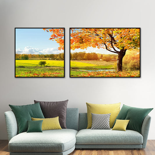 Beautiful Pastoral Landscape Art Print Bedroom Nature Scenery Wall Decor in Bright Color Orange Clearhalo 'Art Gallery' 'Canvas Art' 'Contemporary Art Gallery' 'Modern' Arts' 1761357