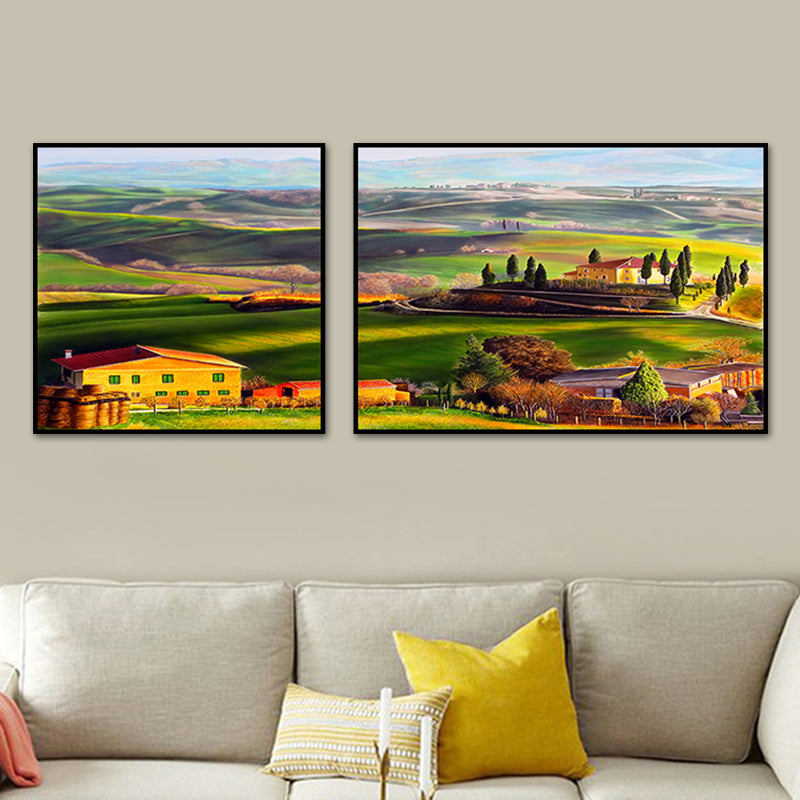 Beautiful Pastoral Landscape Art Print Bedroom Nature Scenery Wall Decor in Bright Color Green Clearhalo 'Art Gallery' 'Canvas Art' 'Contemporary Art Gallery' 'Modern' Arts' 1761364