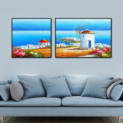 Beautiful Pastoral Landscape Art Print Bedroom Nature Scenery Wall Decor in Bright Color Blue Clearhalo 'Art Gallery' 'Canvas Art' 'Contemporary Art Gallery' 'Modern' Arts' 1761368