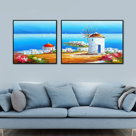 Beautiful Pastoral Landscape Art Print Bedroom Nature Scenery Wall Decor in Bright Color Blue Clearhalo 'Art Gallery' 'Canvas Art' 'Contemporary Art Gallery' 'Modern' Arts' 1761368
