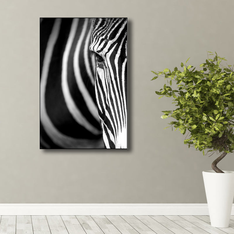 Photography Zebra Canvas Wall Art Soft Color Vintage Style Painting for Living Room Black Clearhalo 'Arts' 'Canvas Art' 1761374