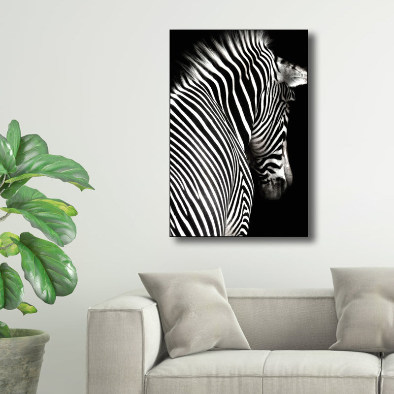 Photography Zebra Canvas Wall Art Soft Color Vintage Style Painting for Living Room Dark Gray Clearhalo 'Arts' 'Canvas Art' 1761382