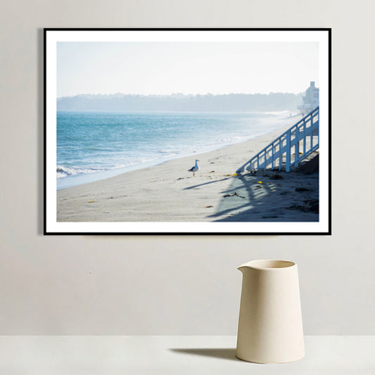 Morning Misty Seashore Wall Art Blue and White Canvas Print Wall Decor, Textured Blue Clearhalo 'Art Gallery' 'Canvas Art' 'Coastal Art Gallery' 'Nautical' Arts' 1761415