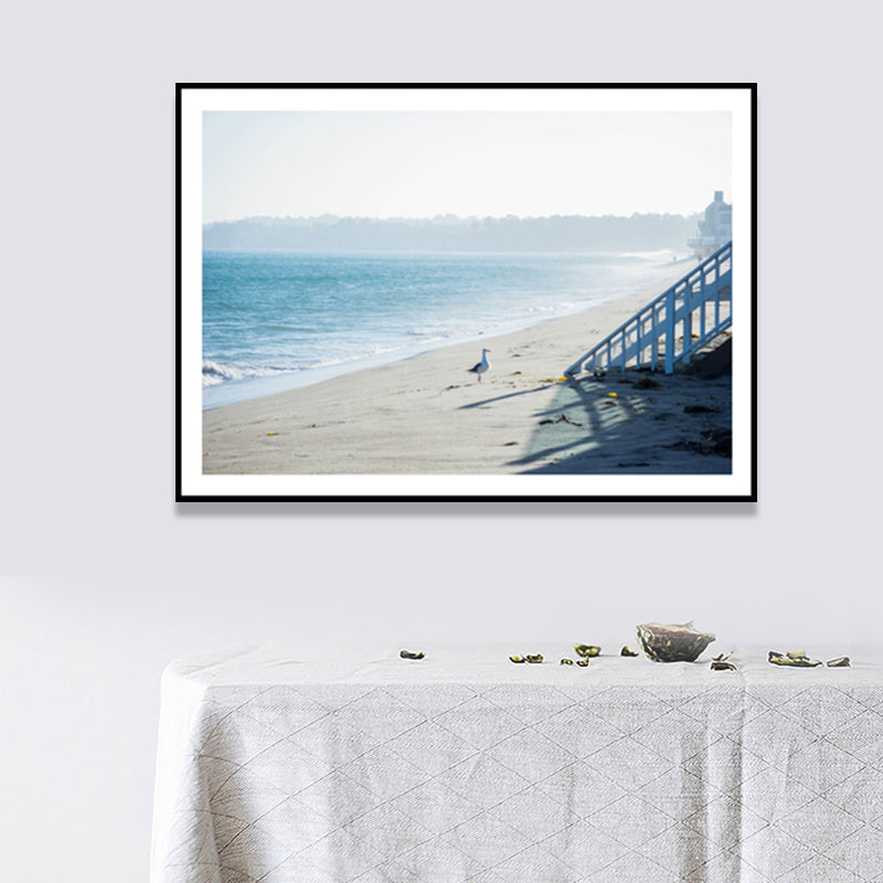 Morning Misty Seashore Wall Art Blue and White Canvas Print Wall Decor, Textured Clearhalo 'Art Gallery' 'Canvas Art' 'Coastal Art Gallery' 'Nautical' Arts' 1761416