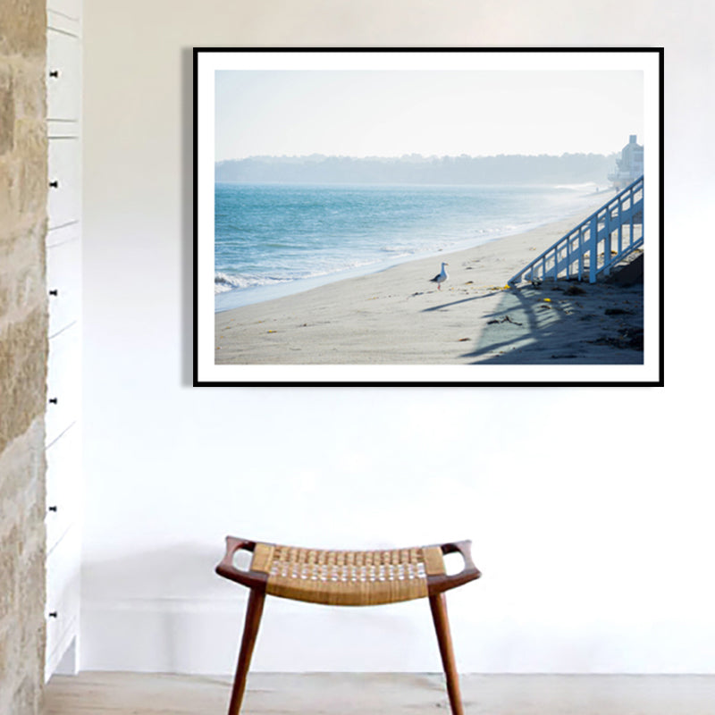 Morning Misty Seashore Wall Art Blue and White Canvas Print Wall Decor, Textured Clearhalo 'Art Gallery' 'Canvas Art' 'Coastal Art Gallery' 'Nautical' Arts' 1761417