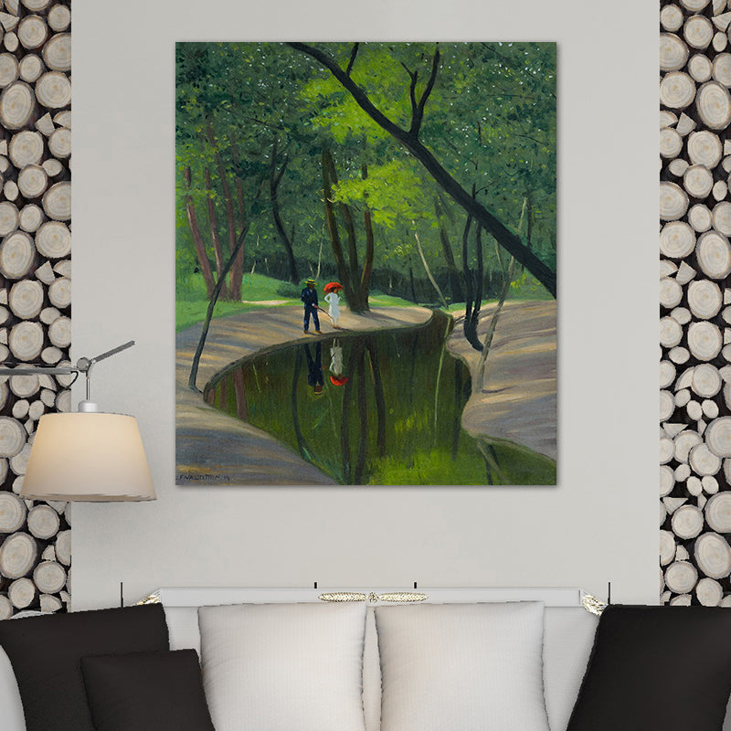 Green Botanics Canvas Art Forest Creek Nordic Textured Wall Decor for Sitting Room Dark Green 12" x 16" Clearhalo 'Arts' 'Canvas Art' 1761436
