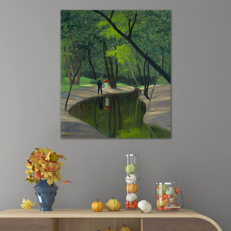 Green Botanics Canvas Art Forest Creek Nordic Textured Wall Decor for Sitting Room Clearhalo 'Arts' 'Canvas Art' 1761437