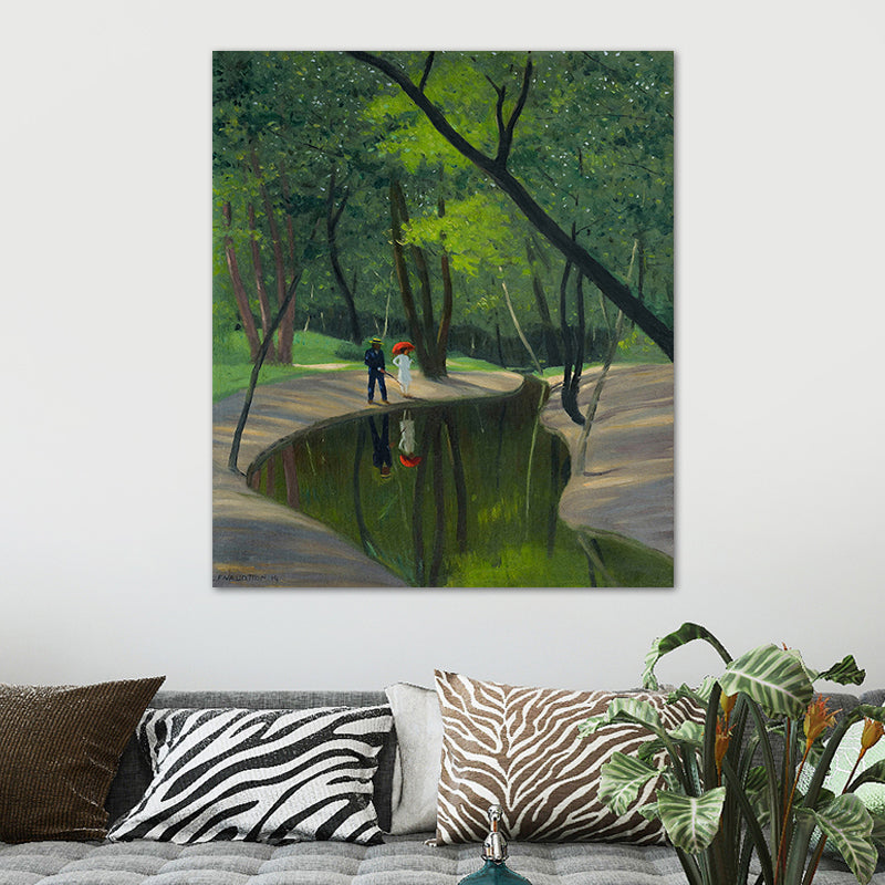 Green Botanics Canvas Art Forest Creek Nordic Textured Wall Decor for Sitting Room Clearhalo 'Arts' 'Canvas Art' 1761438
