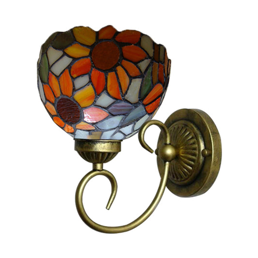 Victorian Sunflower Wall Mounted Light 1 Head Stained Glass Sconce Light in Orange Clearhalo 'Industrial' 'Middle century wall lights' 'Tiffany wall lights' 'Tiffany' 'Wall Lamps & Sconces' 'Wall Lights' Lighting' 176143
