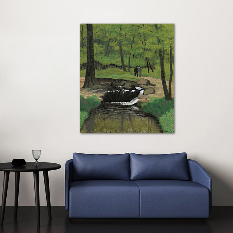 Green Botanics Canvas Art Forest Creek Nordic Textured Wall Decor for Sitting Room Clearhalo 'Arts' 'Canvas Art' 1761442