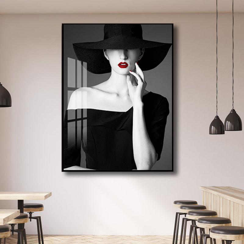 Glam Photo Model Canvas Art Dark Color Fashion Wall Decor for Girls Bedroom, Textured
