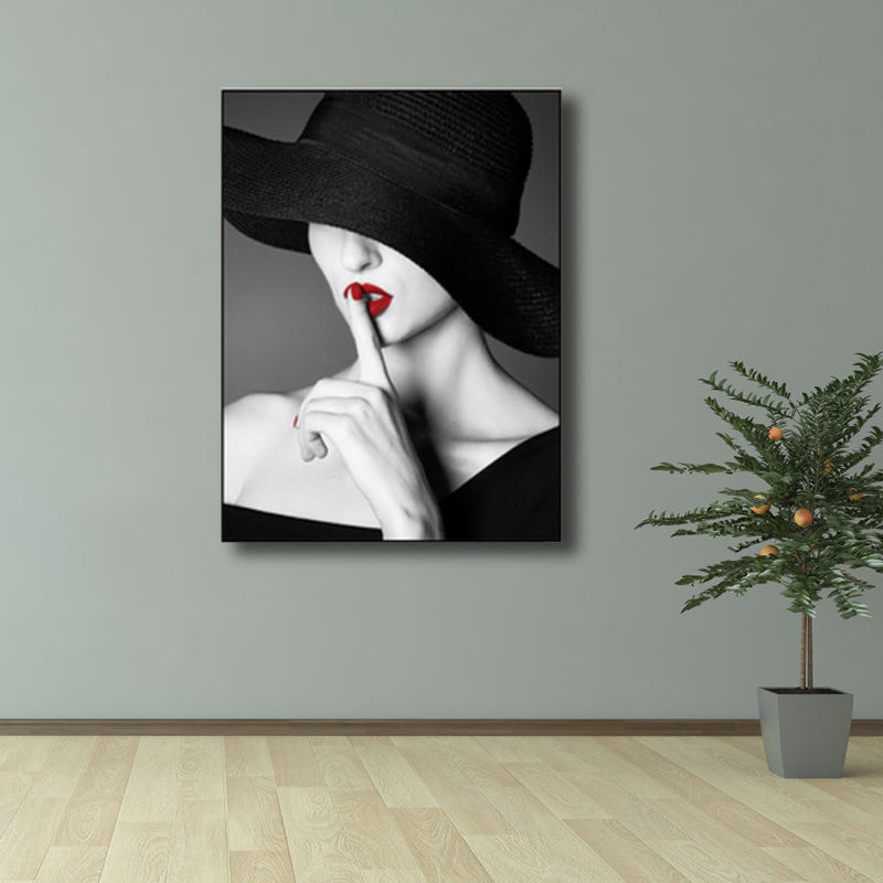 Glam Photo Model Canvas Art Dark Color Fashion Wall Decor for Girls Bedroom, Textured Clearhalo 'Arts' 'Canvas Art' 1761453