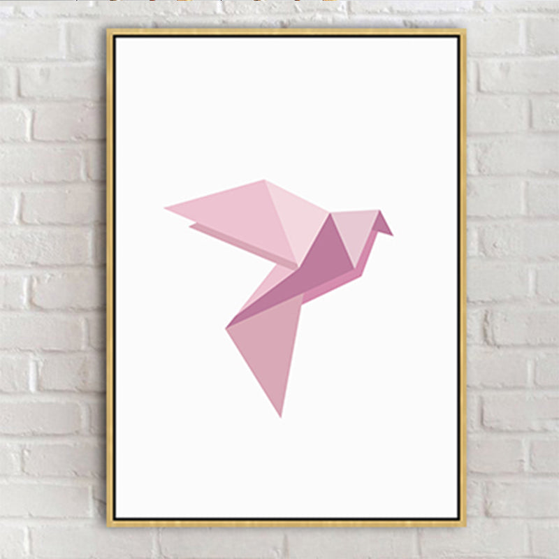 Pink Paper Bird Art Print Geometric Minimalist Textured Canvas for House Interior Pink Clearhalo 'Art Gallery' 'Canvas Art' 'Kids' Arts' 1761456
