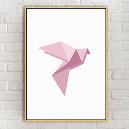Pink Paper Bird Art Print Geometric Minimalist Textured Canvas for House Interior Pink Clearhalo 'Art Gallery' 'Canvas Art' 'Kids' Arts' 1761456