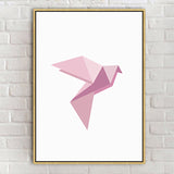 Pink Paper Bird Art Print Geometric Minimalist Textured Canvas for House Interior Pink Clearhalo 'Art Gallery' 'Canvas Art' 'Kids' Arts' 1761456