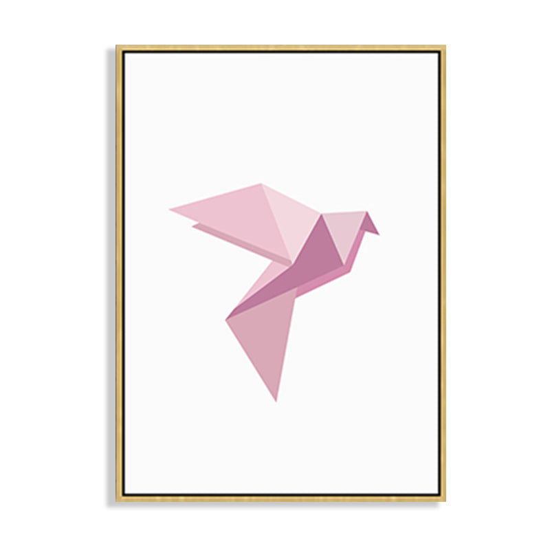 Pink Paper Bird Art Print Geometric Minimalist Textured Canvas for House Interior Clearhalo 'Art Gallery' 'Canvas Art' 'Kids' Arts' 1761459