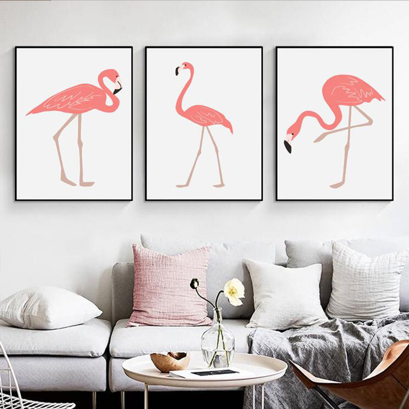 Tropical Animal Flamingo Art Print Kids Canvas Wall Decor in Pink for Girls Bedroom Clearhalo 'Art Gallery' 'Canvas Art' 'Kids' Arts' 1761464