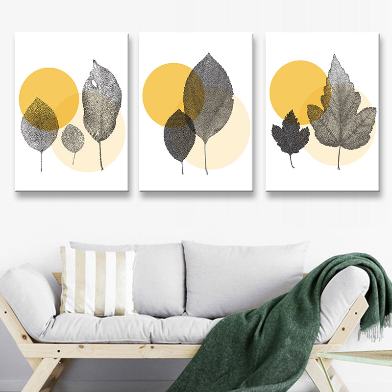 Textured Yellow Canvas Art Scandinavian Style Leaves Printed Wall Decor, Set of 3 Yellow Clearhalo 'Arts' 'Canvas Art' 1761504