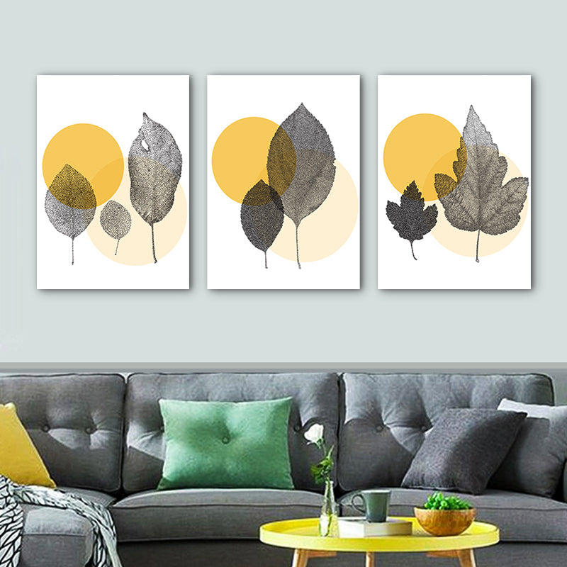 Textured Yellow Canvas Art Scandinavian Style Leaves Printed Wall Decor, Set of 3 Clearhalo 'Arts' 'Canvas Art' 1761506