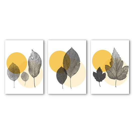 Textured Yellow Canvas Art Scandinavian Style Leaves Printed Wall Decor, Set of 3 Clearhalo 'Arts' 'Canvas Art' 1761507