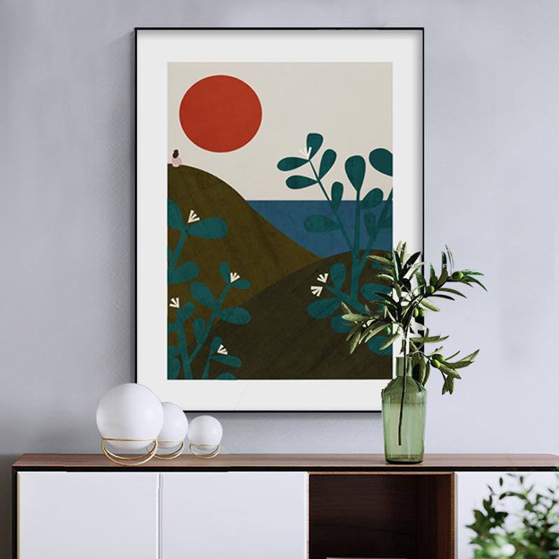 Sunrise Mountain Scene Wall Art Set Brown Scandinavian Style Canvas for Family Room Clearhalo 'Arts' 'Canvas Art' 1761512