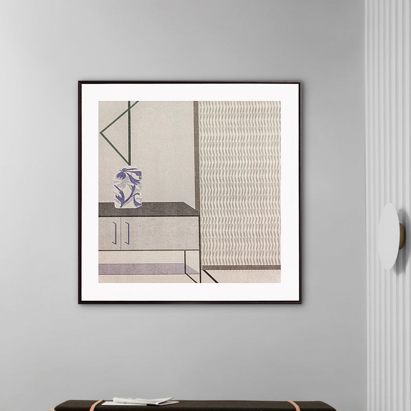 Gray Cabinet Wrapped Canvas Textured Scandinavian Stylish Dining Room Wall Art Decor Grey Clearhalo 'Arts' 'Canvas Art' 1761518