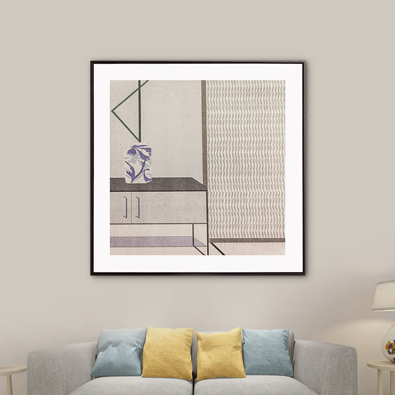 Gray Cabinet Wrapped Canvas Textured Scandinavian Stylish Dining Room Wall Art Decor Clearhalo 'Arts' 'Canvas Art' 1761520