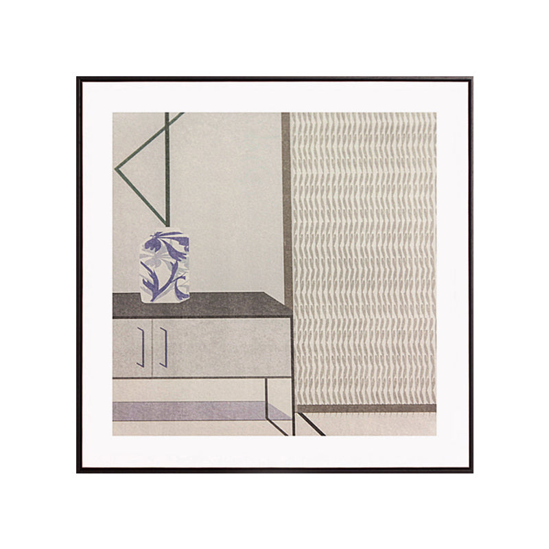 Grauer Schrank verpackte Leinwand strukturierte skandinavische stilvolle Esszimmer Wandkunstdekoration