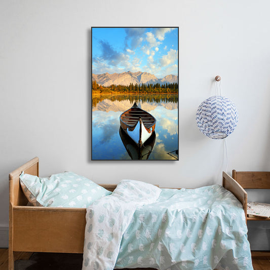 Boat Sunset Lake Scenery Canvas Contemporary Textured Wall Art Decor in Blue-Brown Clearhalo 'Art Gallery' 'Canvas Art' 'Contemporary Art Gallery' 'Modern' Arts' 1761533