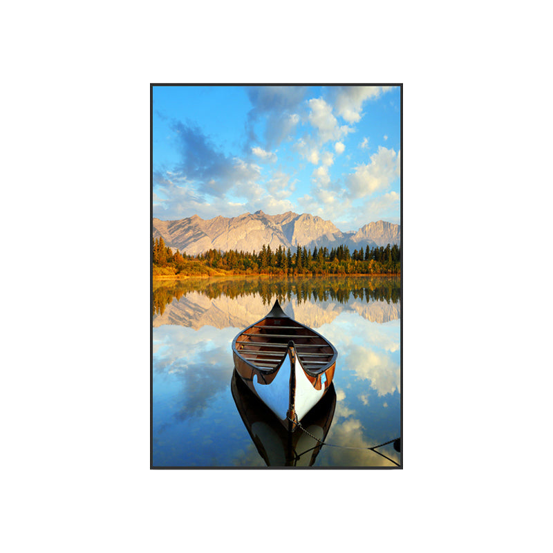 Boat Sunset Lake Scenery Canvas Contemporary Textured Wall Art Decor in Blue-Brown Clearhalo 'Art Gallery' 'Canvas Art' 'Contemporary Art Gallery' 'Modern' Arts' 1761535