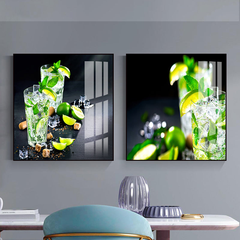 Photo Drinks Wall Art Set Bright Color Contemporary Canvas Print for Dining Room Green Clearhalo 'Art Gallery' 'Canvas Art' 'Contemporary Art Gallery' 'Modern' Arts' 1761613