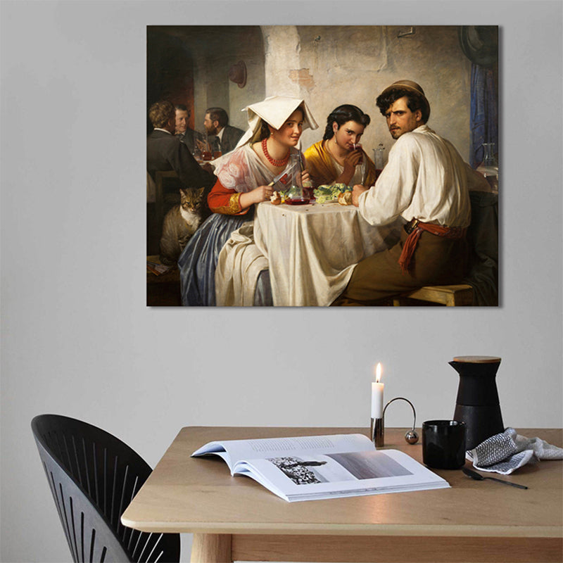 White Dinning Figure Wall Decor Textured Renaissance Style Girls Bedroom Canvas Art White Clearhalo 'Arts' 'Canvas Art' 1761617