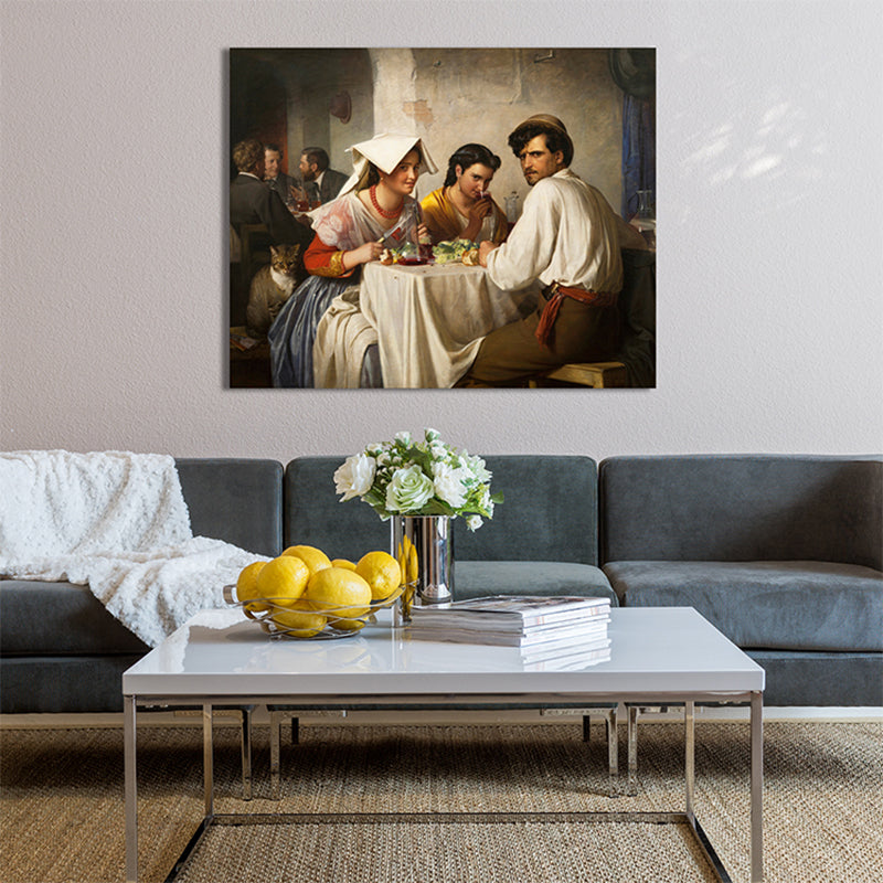 White Dinning Figure Wall Decor Textured Renaissance Style Girls Bedroom Canvas Art Clearhalo 'Arts' 'Canvas Art' 1761618