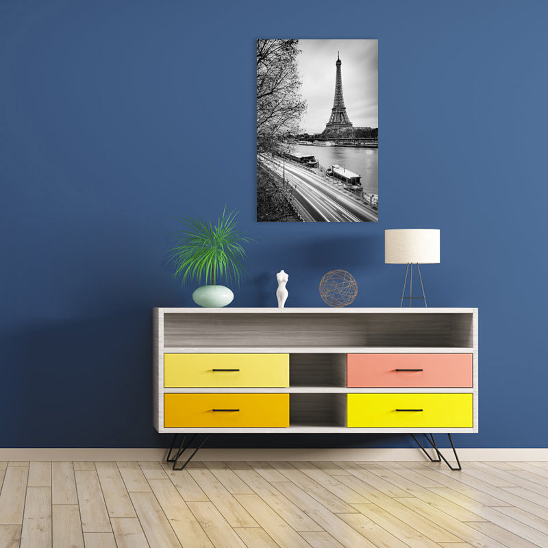 Textured Famous Landmarks Art Print Canvas Vintage Style Painting for Girls Bedroom Black Clearhalo 'Arts' 'Canvas Art' 1761649