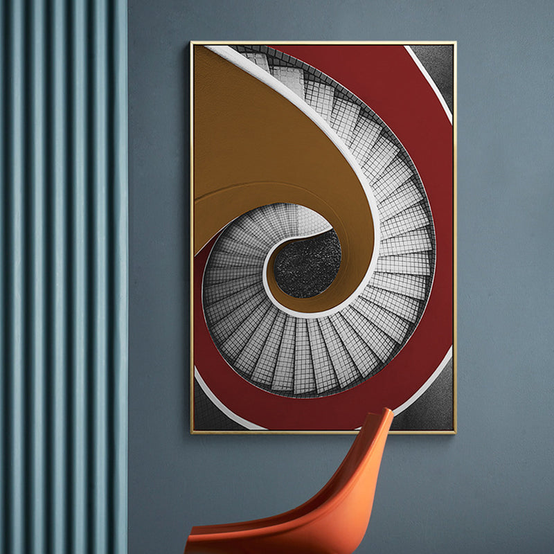 Modern Revolving Staircase Canvas Pastel Color Bedroom Wall Decor, Multiple Sizes Red Clearhalo 'Art Gallery' 'Canvas Art' 'Contemporary Art Gallery' 'Modern' Arts' 1761666