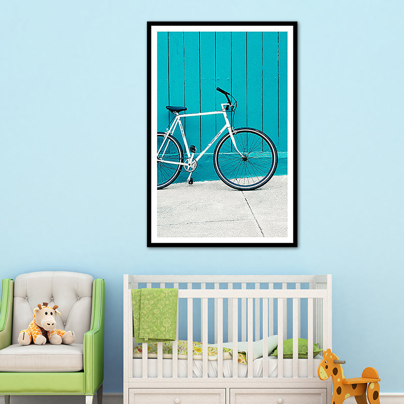 Contemporary Bicycle Wall Art Decor Boys Bedroom Wrapped Canvas in Blue, Multiple Sizes Clearhalo 'Art Gallery' 'Canvas Art' 'Contemporary Art Gallery' 'Modern' Arts' 1761672