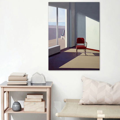 Blue Nordic Wall Art Mixed Media Room with Chair Canvas Print for House Interior Blue Clearhalo 'Arts' 'Canvas Art' 1761685