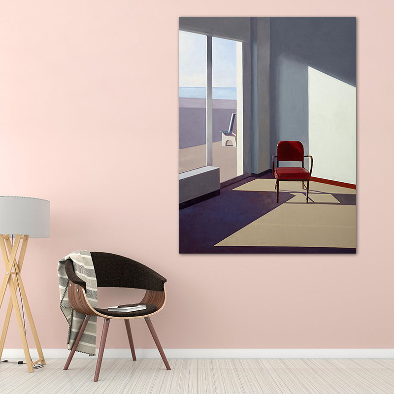 Blue Nordic Wall Art Mixed Media Room with Chair Canvas Print for House Interior Clearhalo 'Arts' 'Canvas Art' 1761686