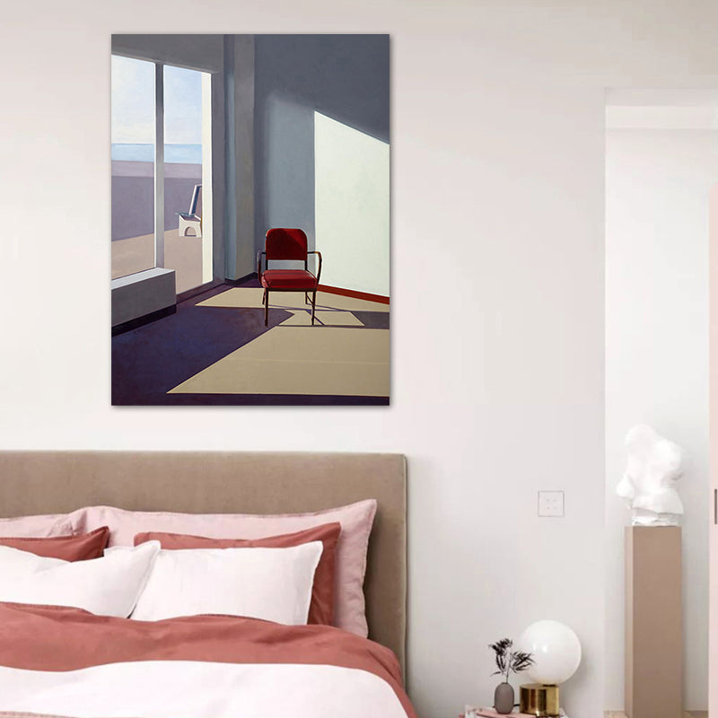 Blue Nordic Wall Art Mixed Media Room with Chair Canvas Print for House Interior Clearhalo 'Arts' 'Canvas Art' 1761687