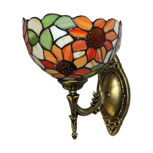Stained Glass Sunflower Wall Sconce Kitchen 1 Head Rustic Tiffany Wall Lamp in Orange Clearhalo 'Industrial' 'Middle century wall lights' 'Tiffany wall lights' 'Tiffany' 'Wall Lamps & Sconces' 'Wall Lights' Lighting' 176168