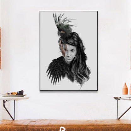 Fashionable Girl Wall Art Decor Modern Style Canvas Textured Painting in Soft Color Black Clearhalo 'Art Gallery' 'Canvas Art' 'Contemporary Art Gallery' 'Modern' Arts' 1761705