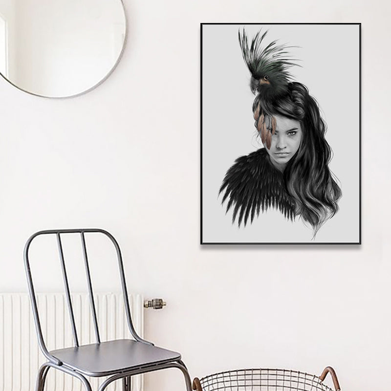 Fashionable Girl Wall Art Decor Modern Style Canvas Textured Painting in Soft Color Clearhalo 'Art Gallery' 'Canvas Art' 'Contemporary Art Gallery' 'Modern' Arts' 1761706