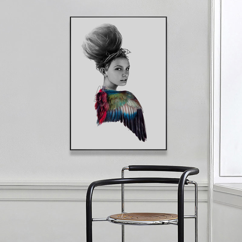 Fashionable Girl Wall Art Decor Modern Style Canvas Textured Painting in Soft Color Grey Clearhalo 'Art Gallery' 'Canvas Art' 'Contemporary Art Gallery' 'Modern' Arts' 1761712