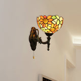 Stained Glass Sunflower Sconce Light 1 Light Rustic Tiffany Wall Lamp in Orange for Library Clearhalo 'Industrial' 'Middle century wall lights' 'Tiffany wall lights' 'Tiffany' 'Wall Lamps & Sconces' 'Wall Lights' Lighting' 176171