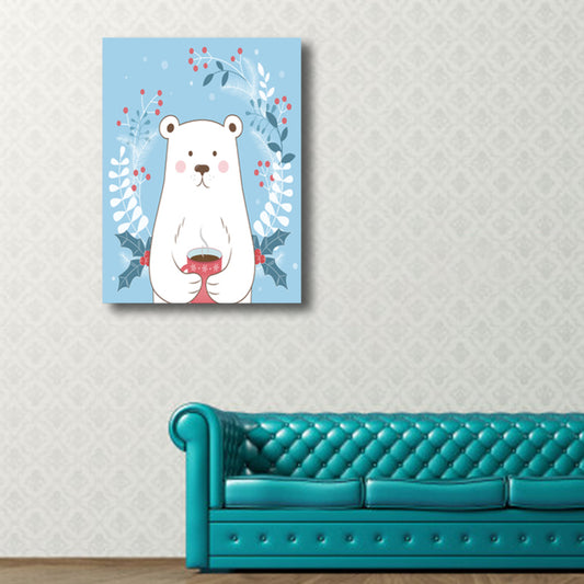 White Bear Wall Art Print Children's Art Textured Wrapped Canvas for Kids Bedroom Blue Clearhalo 'Art Gallery' 'Canvas Art' 'Kids' Arts' 1761745