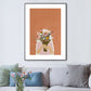 Girl Holding Bouquet Drawing Canvas Textured Nordic Bedroom Wall Art Print in Orange Clearhalo 'Arts' 'Canvas Art' 1761783