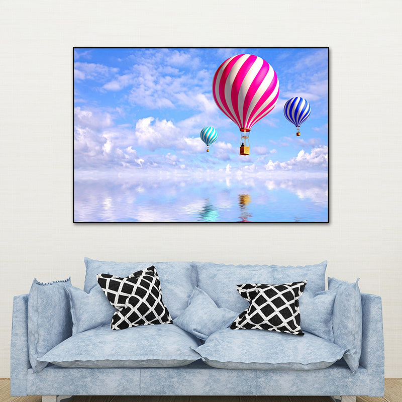Canvas Pastel Wall Art Cartoon Scenery with Hot Air Balloon Wall Decor for Bedroom Clearhalo 'Art Gallery' 'Canvas Art' 'Kids' Arts' 1761866
