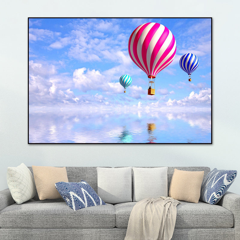 Canvas Pastel Wall Art Cartoon Scenery with Hot Air Balloon Wall Decor for Bedroom Clearhalo 'Art Gallery' 'Canvas Art' 'Kids' Arts' 1761867
