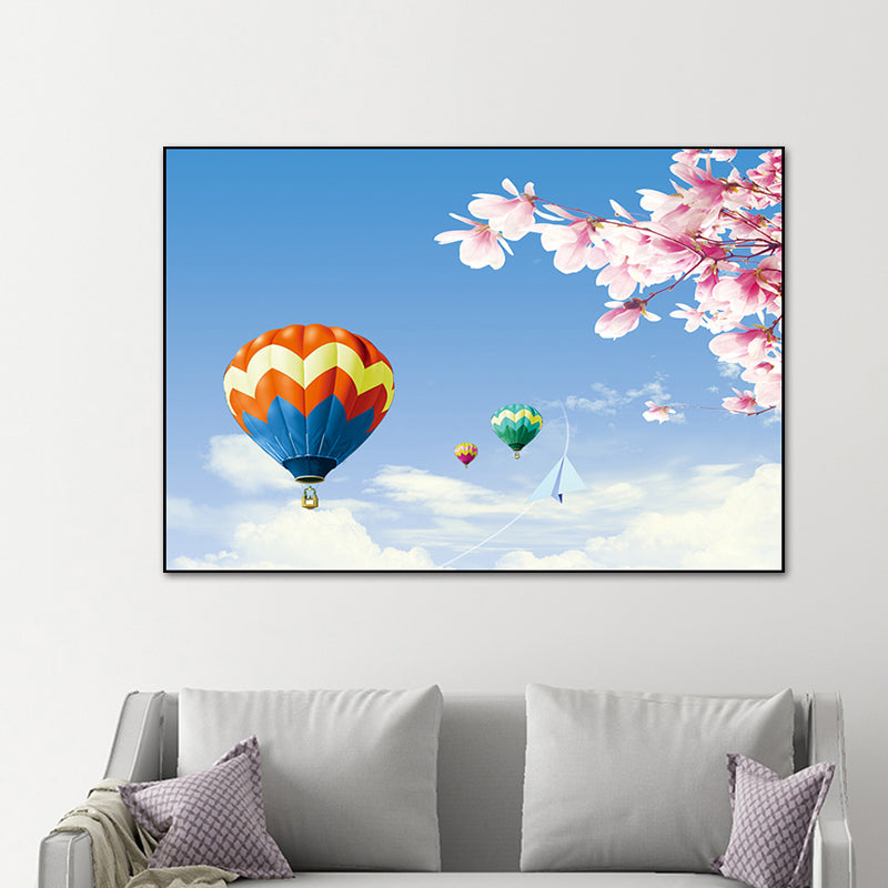 Canvas Pastel Wall Art Cartoon Scenery with Hot Air Balloon Wall Decor for Bedroom Clearhalo 'Art Gallery' 'Canvas Art' 'Kids' Arts' 1761873